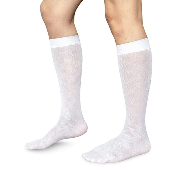 Spencer Mens Silk Work Socks 2 Pack, Breathable Ultra Thin Nylon Dress Socks Over the Calf for Causal Business, White