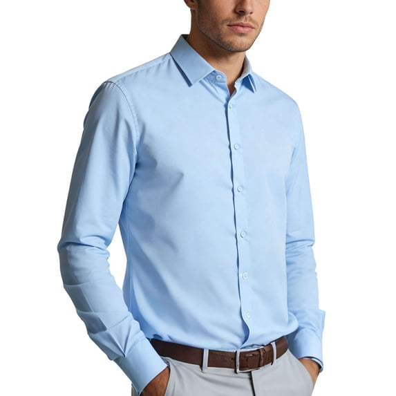 Spencer Mens Solid Long Sleeve Dress Shirts Stretch Wrinkle-Free Business Shirt Male Button Down Blouses, Size S-2XL