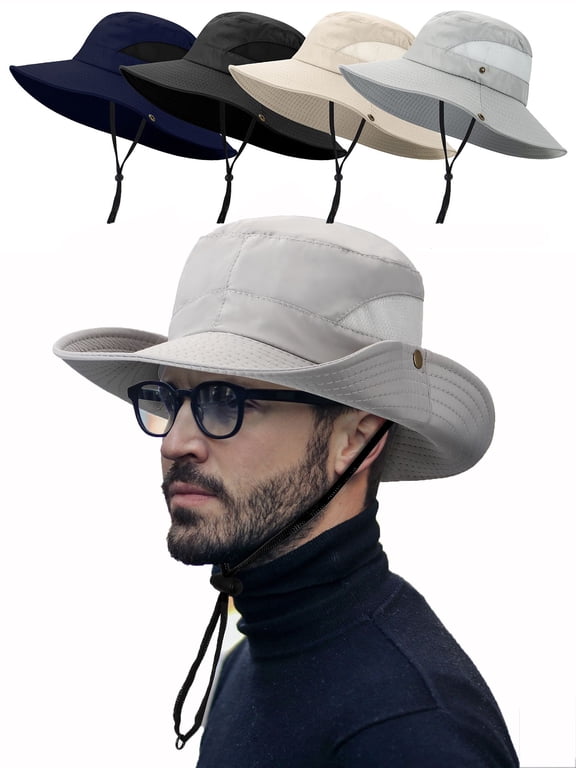 Mens Sun Hat Wide Birm Bucket UV Protection Hat Boonie Hat for Fishing Hiking Beach