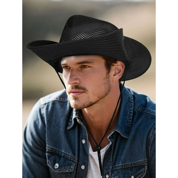 Spencer Mens Womens Sun Hat, Boonie Hat Fishing Hiking Safari Beach, Mesh Breathable Wide Brim Bucket Hat, Black