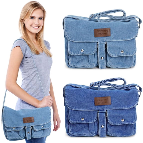 Spencer Messenger Bag for Men and Women, Vintage Crossbody Shoulder Bag Multi Pocket Crossbody Purses Denim Cloth Satchel