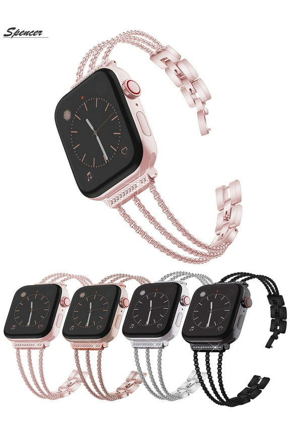 Metal Replacement Watch Strap Bands Wristband Bangle Bracelet Compatible for Apple iWatch Series 7 6 5 4 3 2 1 38mm 40mm For Women Girls "Rose Pink"