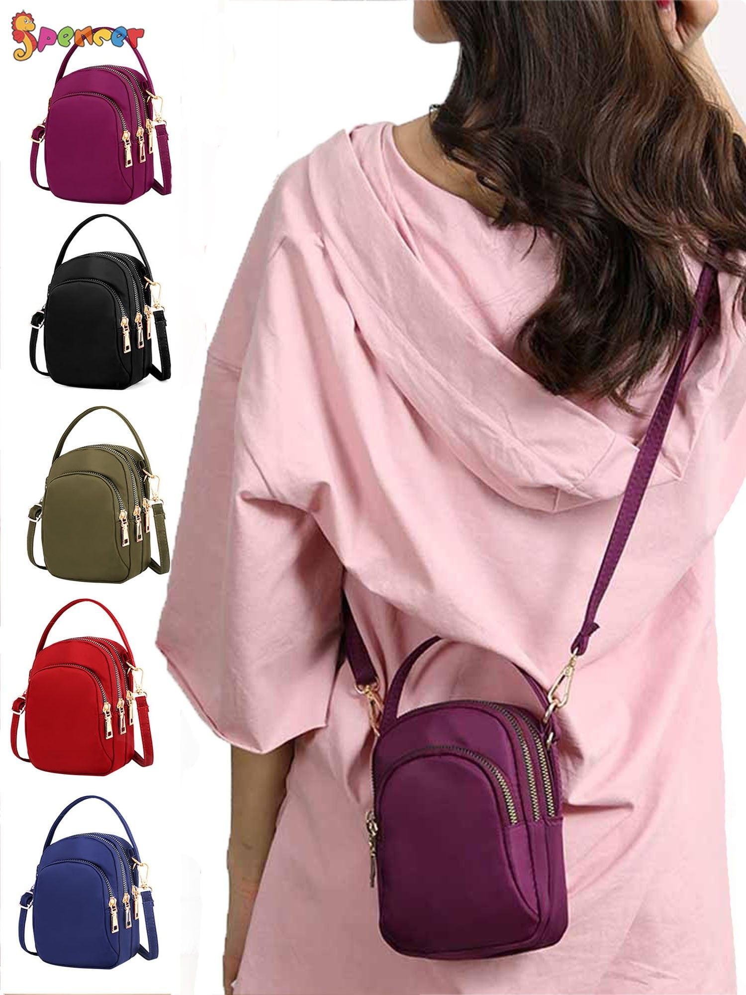 Spencer Mini Cell Phone Purse Small Crossbody Shoulder Bag Smartphone Nylon  Pouch Wallet for Women Girls (4.7 * 2.7 * 7.1,Black)
