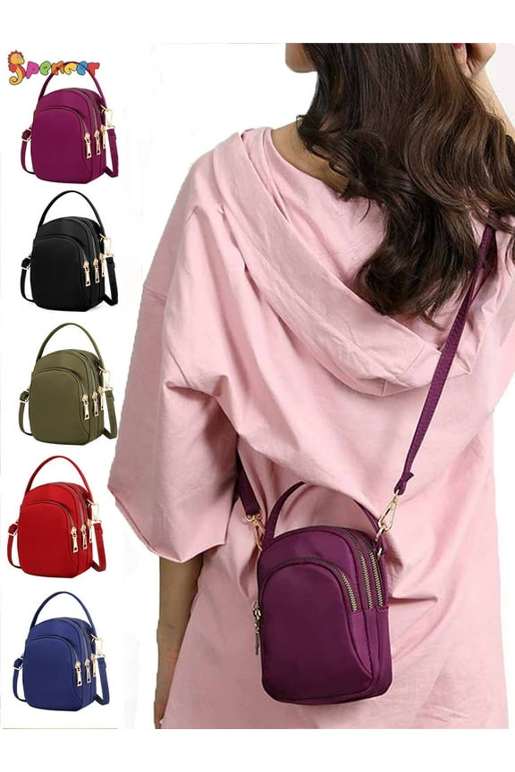 Mini Cell Phone Purse Small Crossbody Shoulder Bag Smartphone Nylon Pouch Wallet for Women (4.7" * 2.7" * 7.1",Red)