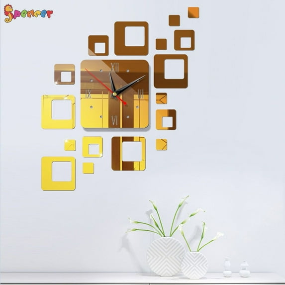Spencer Modern DIY 3D Frameless Large Wall Clock Combination Mirror Surface Sticker Art Design Home Decor "Gold"