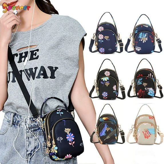 Spencer Multi-Pocket Cell Phone Purse Small Crossbody Bag Smartphone Wallet with Shoulder Strap for Women（7.1"*4.3"*2.8",Black Watercolor）