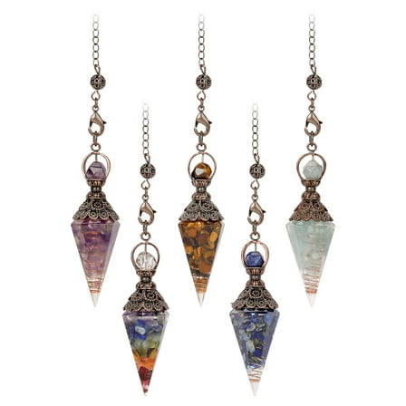 Spencer Natural Quartz 7 Chakra Crystal Reiki Gemstone Orgone Pendulum Chain Pendant with Box