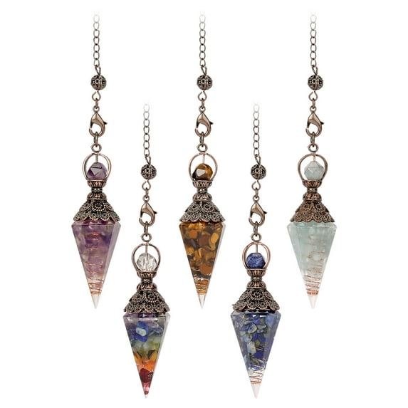 Spencer Natural Quartz 7 Chakra Crystal Reiki Gemstone Orgone Pendulum Chain Pendant with Box