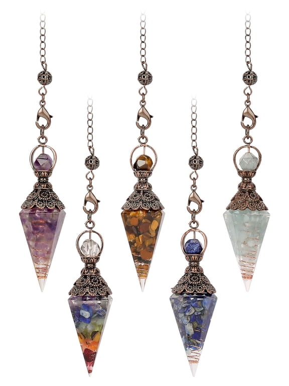 Natural Quartz 7 Chakra Crystal Reiki Gemstone Orgone Pendulum Chain Pendant with Box