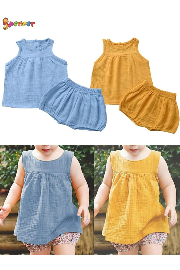 Newborn Toddler Baby Girl Summer Solid Color Outfits Sleeveless Tank Top Bloomers Clothes Sets Fit for 1-2Y "Blue"