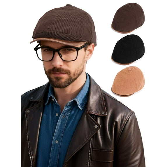 Spencer Newsboy Caps for Men, Adjustable Beret Hat Ivy Gatsby Newsboy Hat Peaked Brim Caps, One Size, Khaki