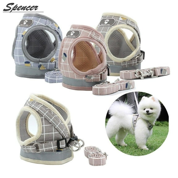 Spencer No Pull Dog Cat Harness Adjustable Reflective No Choke Easy Control Corduroy Pet Vest with Leash for Small Dog Cat Outdoor Walking Travel "Khaki, S"