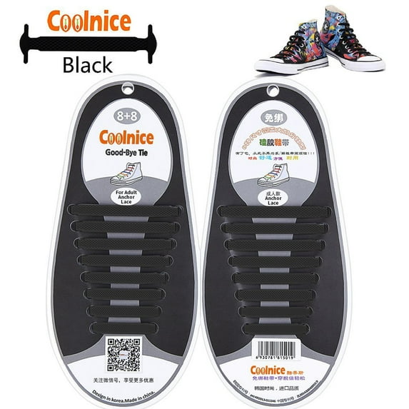 Spencer No Tie Shoelaces for Kids & Adults, Silicone Elastic Shoelaces for Sneaker, Flat Tieless Shoe Laces for Outdoor Sport "Black"