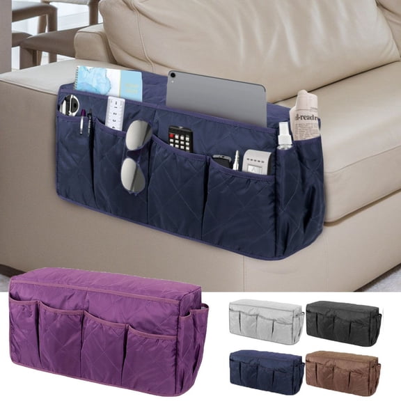 Spencer Non-Slip Sofa Coach Chair Armrest Organizer Waterproof Remote Control Storage Holder Cover with 5 Pockets for Phone, Magazines, Ipad (19.7*8.6*5.9inch, Gray)