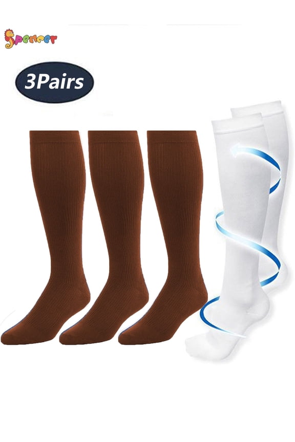 Nylon Graduated Compression Socks， 3 Pairs Knee High Stockings 10-20mmHg for Men & Women Best Support for Athletic Running Cycling