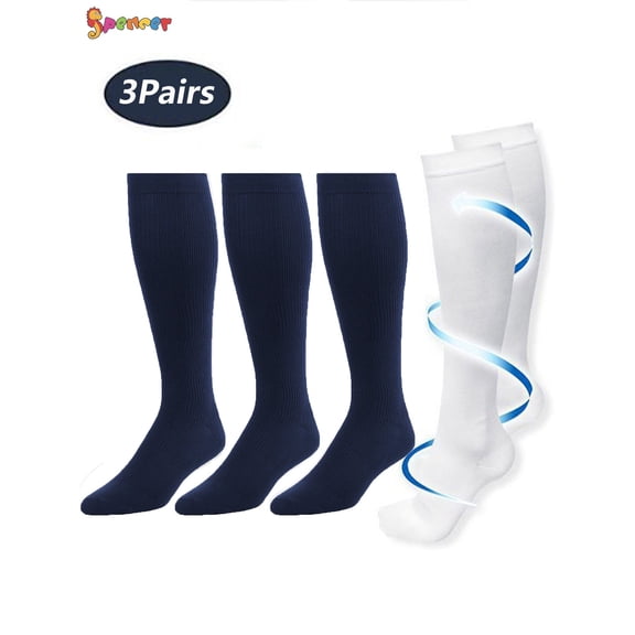 Spencer Nylon Graduated Compression Socks, 3 Pairs Knee High Stockings 10-20mmHg for Men & Women Best Support for Athletic Running Cycling