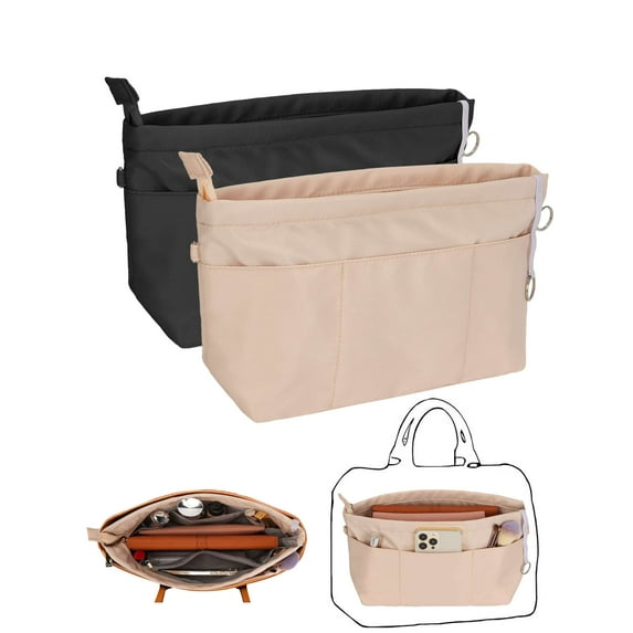 Spencer Nylon Purse Organizer Tote Handbag Insert Organizers with Zipper, 13 Pockets Bag in Bag, Handbag Shaper Fit for Speedy Neverfull and More "Beige"