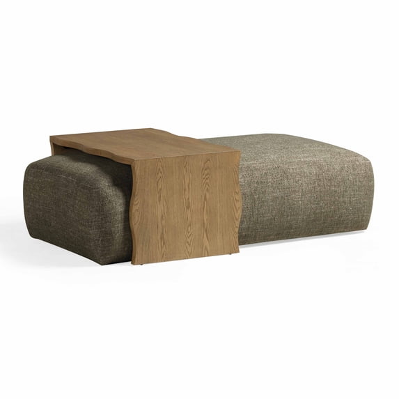 Spencer Olive Green Performance Basketweave Ottoman with Bridge Table