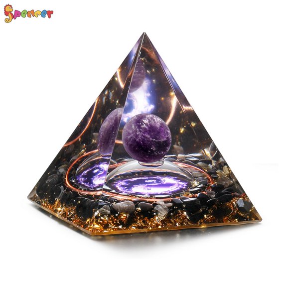 Spencer Orgone Pyramid Amethyst Crystal Stone Energy Generator Blanacing Chakra for Yoga Reiki Meditaion (Black)