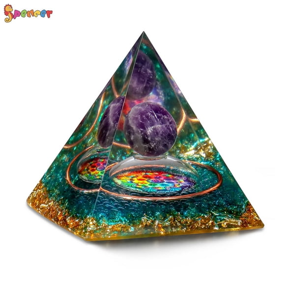 Spencer Orgone Pyramid Amethyst Crystal Stone Energy Generator Blanacing Chakra for Yoga Reiki Meditaion (Green)