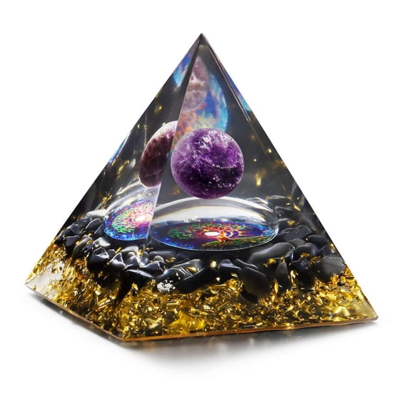 Spencer Orgone Pyramid for Positive Energy, Orgonite Amethyst Obsidian Healing Crystal Pyramids for Reduce Stress Chakra Reiki Healing Meditation Attracts Lucky and Success