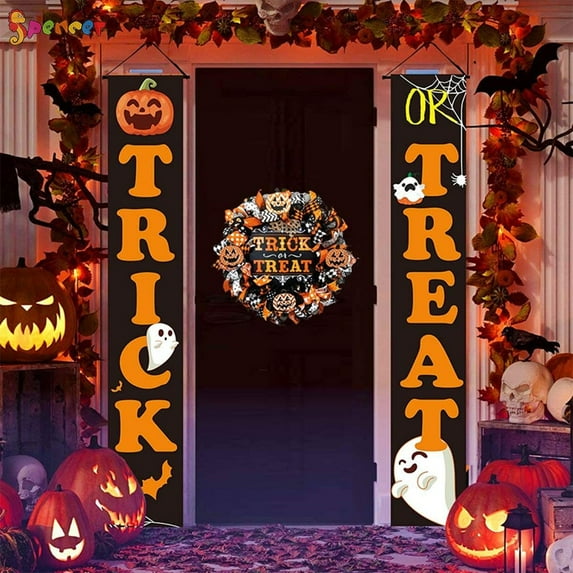 Spencer Outdoor Halloween Decorations - Trick or Treat & It's October Witches Halloween Porch Hanging Banner Decorations for Front Door or Indoor Halloween Welcome Signs "#C"