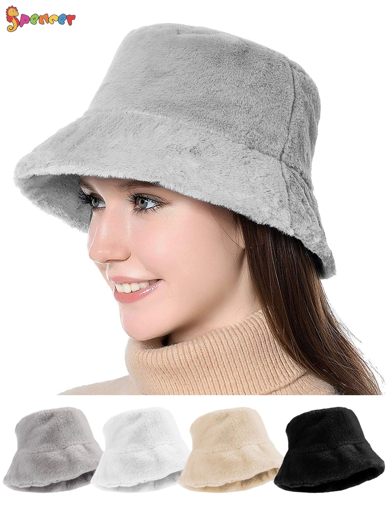 Spencer Outdoor Women's Winter Bucket Hat Foldable Vintage Faux Fur Wool  Warm Cloche Hats Fisherman Visor Cap 