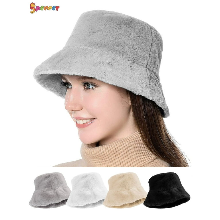 Spencer Outdoor Women's Winter Bucket Hat Foldable Vintage Faux Fur Wool Warm Cloche Hats Fisherman Visor Cap Grey, Size: One size, Gray