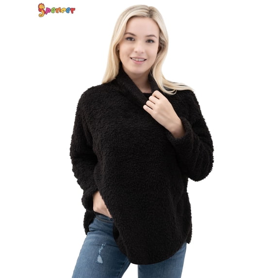 Spencer Oversized Women's Turtleneck Sweaters Long Batwing Sleeve Spilt Hem Tunic Pullover Sweater Knit Tops (XL, Black)