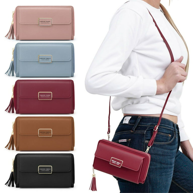 Women's Wallet Large Capacity Mobile Phone Bag, Card Slot Adjustable  Shoulder Strap Purse Smartphone Metal Leather Shoulder Handbag Ladies Bag