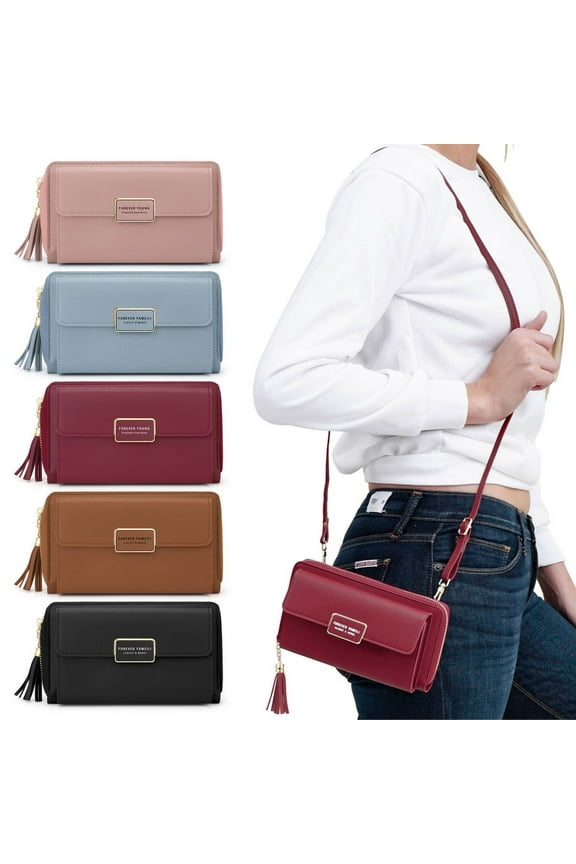 PU Leather Wallet Purse for Women, Small Crossbody Bags Large Capacity Cellphone Bags Card Holder Handbags (7.5*4.3*1.8inch, Pink)