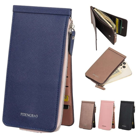 Spencer PU Leather Wallets for Women Men RFID Blocking Bifold Multi Card Case Wallet with Zipper Pocket Slim Coin Purse (Blue)
