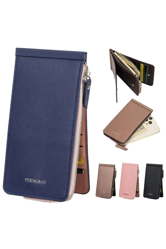 PU Leather Wallets for Women Men RFID Blocking Bifold Multi Card Case Wallet with Zipper Pocket Slim Coin Purse (Blue)