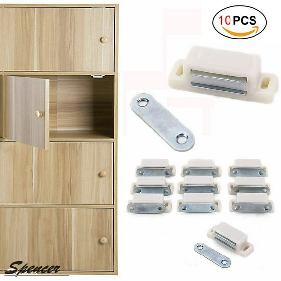 Spencer Pack of 10 Magnetic Cabinet Door Latch Heavy Duty Furniture Door Catches Closures for Kitchen Cupboard Stop Self-Aligning Magnet Latch "White"