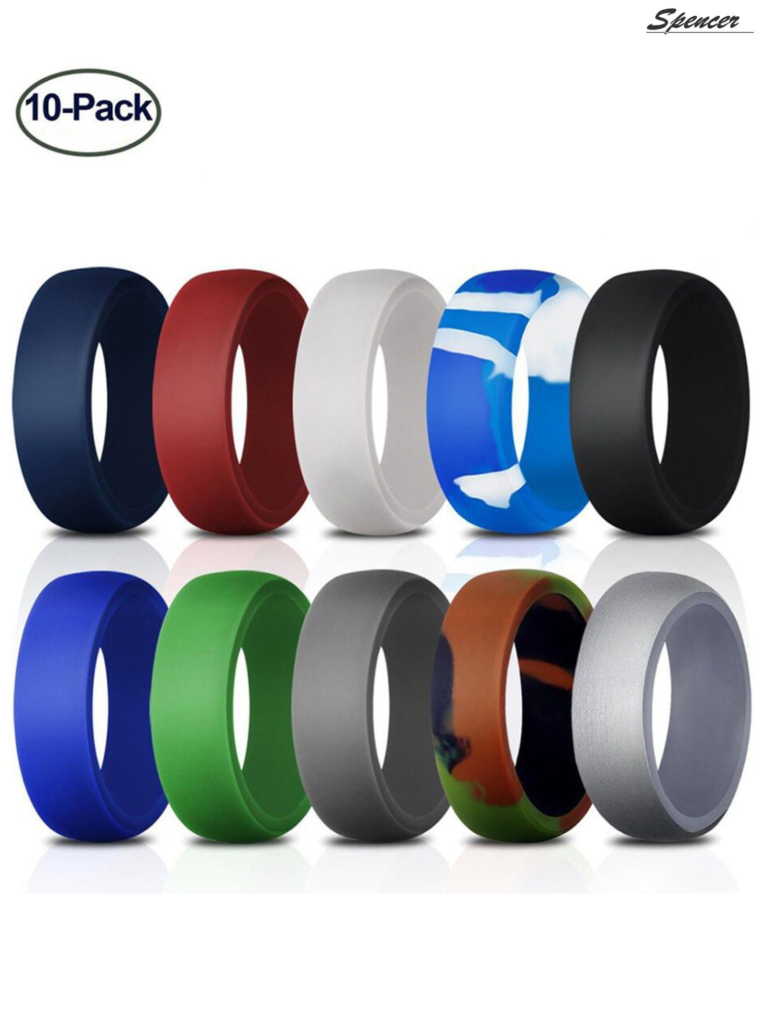 Spencer Pack of 10 Silicone Rings for Men Durable Soft Rubber Wedding