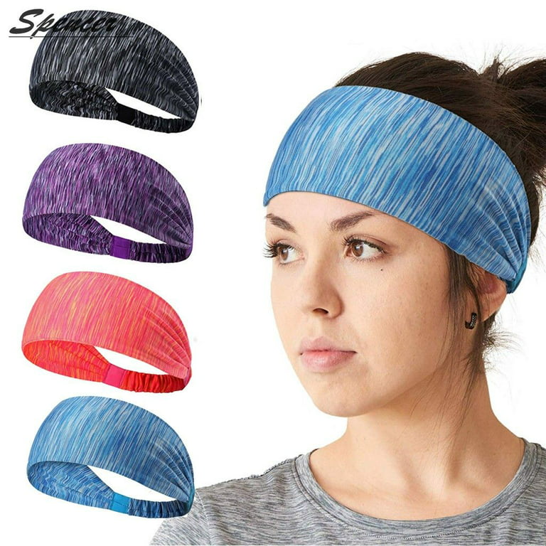 Spencer Pack of 2 Yoga Sports Headbands Elastic Wicking Non Slip Sweatband  Hair Wrap for Running Sports Fitness fits All Men & Women
