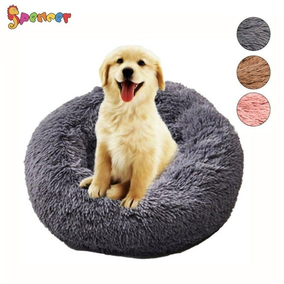 Spencer Pet Dog Cat Calming Bed, Plush Donut Cuddler Round Cushion Bed for Dogs & Cats Self-Warming and Cozy for Improved Sleep "Dark Gray, 60CM"