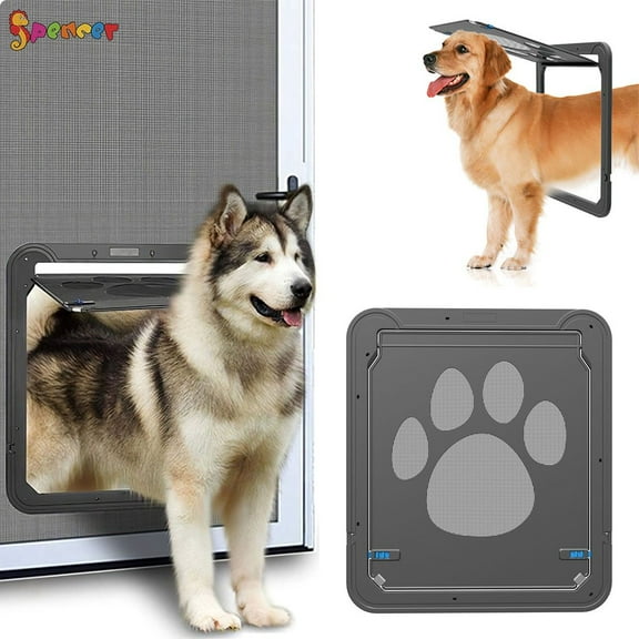 Spencer Pet Screen Door Sliding Dogs Door Window Screen Magnetic Flap Automatic Lockable Door Gate for Medium Large Dogs & Cats ( Inner Size: 12"x14"x0.5" )