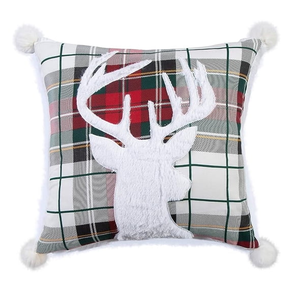 - Spencer Plaid - Decorative Pillow (18x18in.) - Deer - Red White Green