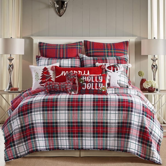 Spencer Plaid Quilt - King - Christmas Tartan Plaid - Red, Green, White, Blue, Gold - Quilt (106x92in.) - Reversible - Cotton/Poly