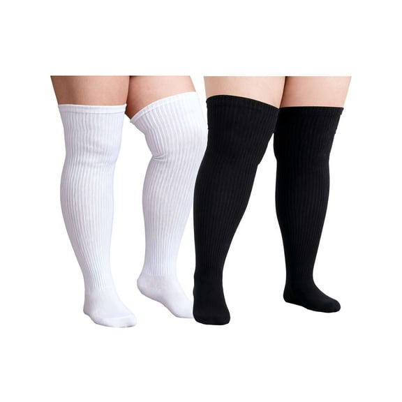 Spencer Plus Size Thigh High Socks for Womens Soft Extra Long Over the Knee Stockings Leg Warmer Boot Socks for Ladies, Black