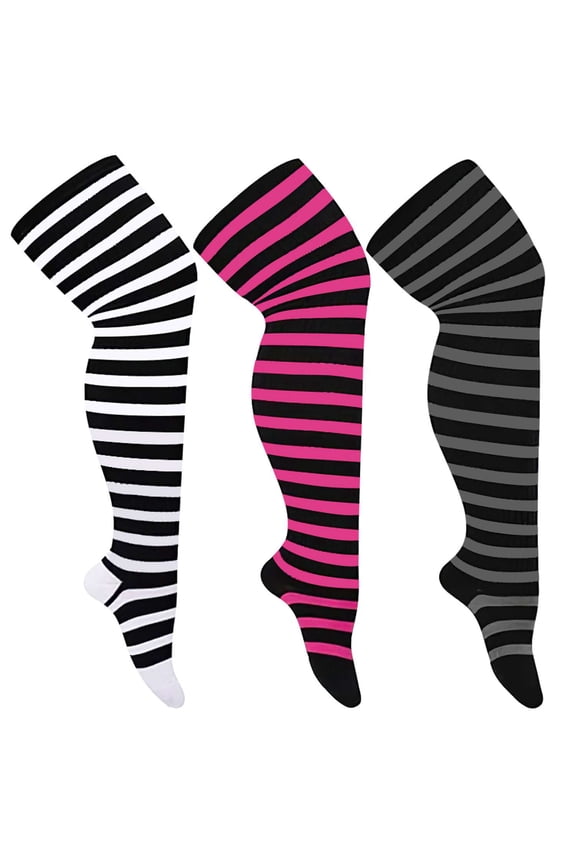 Plus Size Thigh High Socks for Womens Soft Extra Long Over the Knee Stockings Leg Warmer Boot Socks for Ladies, Rose Red Striped