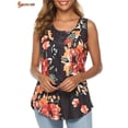 thumbnail image 1 of Spencer Plus Size Women's Floral Print Flowy Tank Tops Summer Sleeveless Casual Loose U Neck Pleated Tunic Shirts (L, Black), 1 of 7