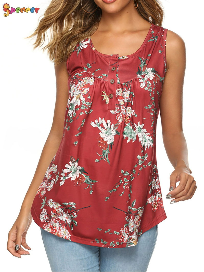 Spencer Plus Size Women's Floral Print Flowy Tank Tops