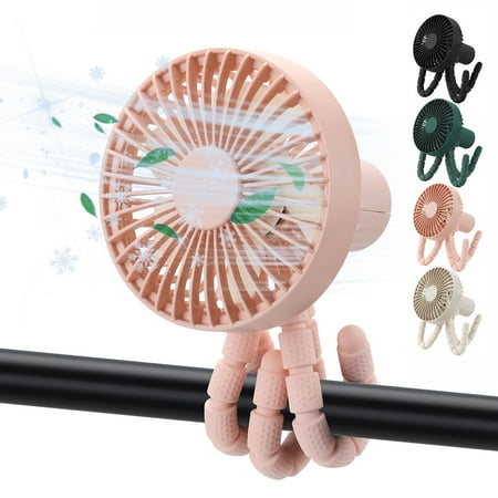 Spencer Portable Clip On Stroller Fan Rechargeable Battery Fan with Flexible Tripod 360°Rotatable Handheld Personal Fan for Stroller, Car Seat, Treadmill (White)