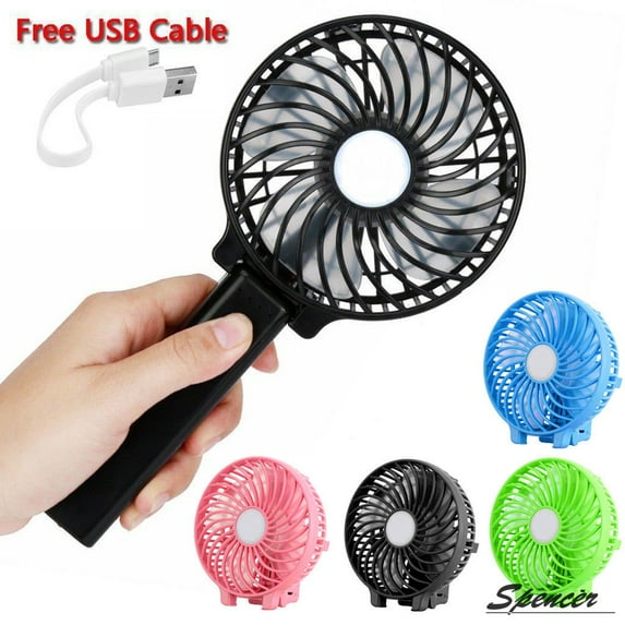 Spencer Portable Mini Handheld Fan Rechargeable USB Desk Fan Foldable Stroller Table Fan for Office Room Outdoor - With Battery "Blue"