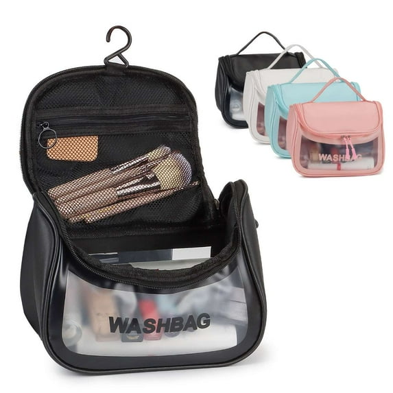 Spencer Portable Travel Makeup Bag Waterproof Cosmetic Organizer Case with Hanging Hook, Toiletry Storage Bag Makeup Brushes Pouch (White)