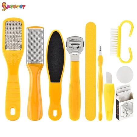 Spencer Professional Pedicure Tools Kit 10 in 1, Rasp Foot File Callus Remover Scraper Feet Exfoliating Scrubber Nail Care Tool