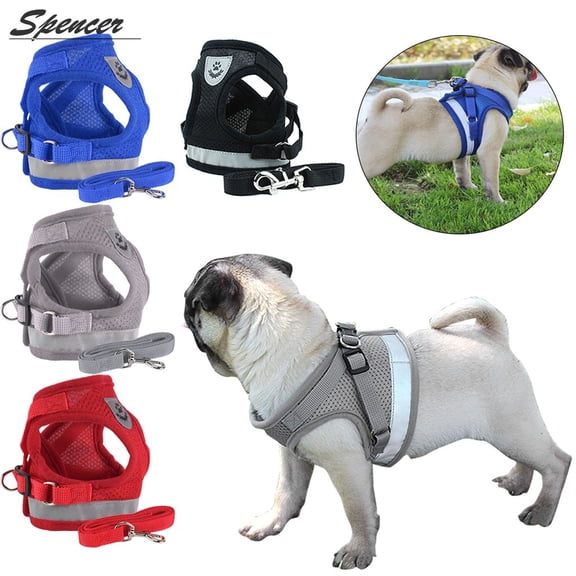 Spencer No Pull Dog Pet Harness Leash Set Reflective Adjustable No Choke Breathable Mesh Dog Vest Outdoor Walking Travel for Small Dogs Cats Pets "Black,XS"