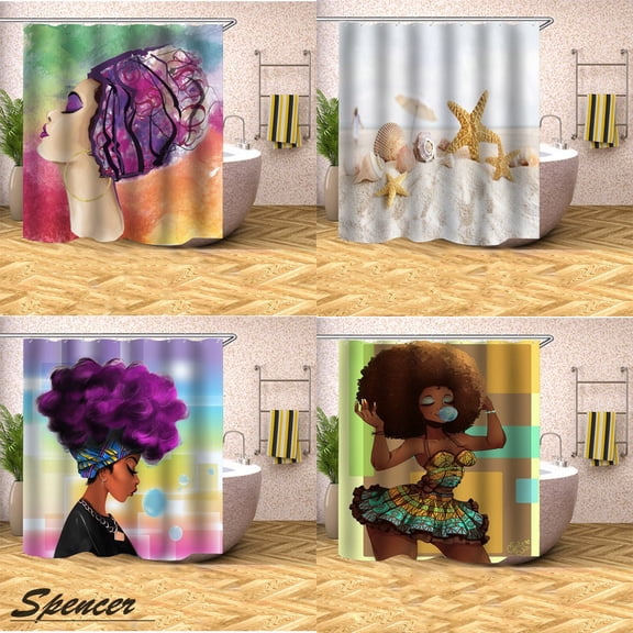 Spencer Purple Hair Pretty Women Blowing Bubbles Bathroom Shower Curtain Water Repellent Fabric Shower Curtain for Bathroom with Hooks, 71" x 71"